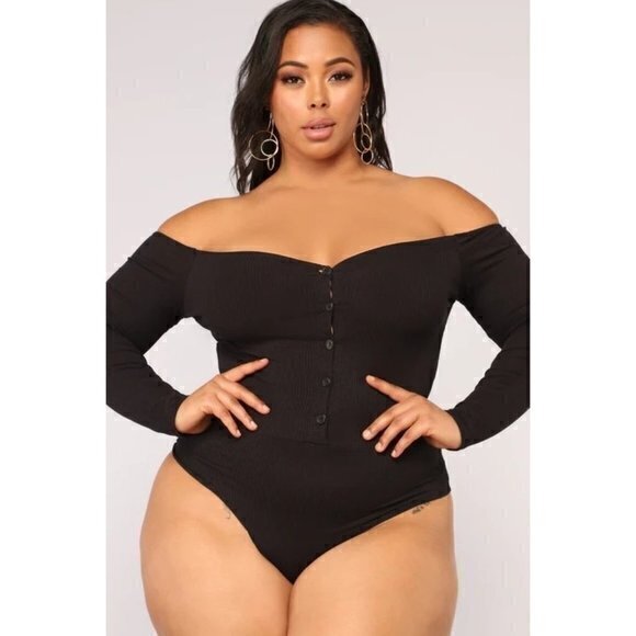 Fool In‎ Love Off Shoulder Bodysuit Black Size 2X RefFNB - Picture 12 of 16